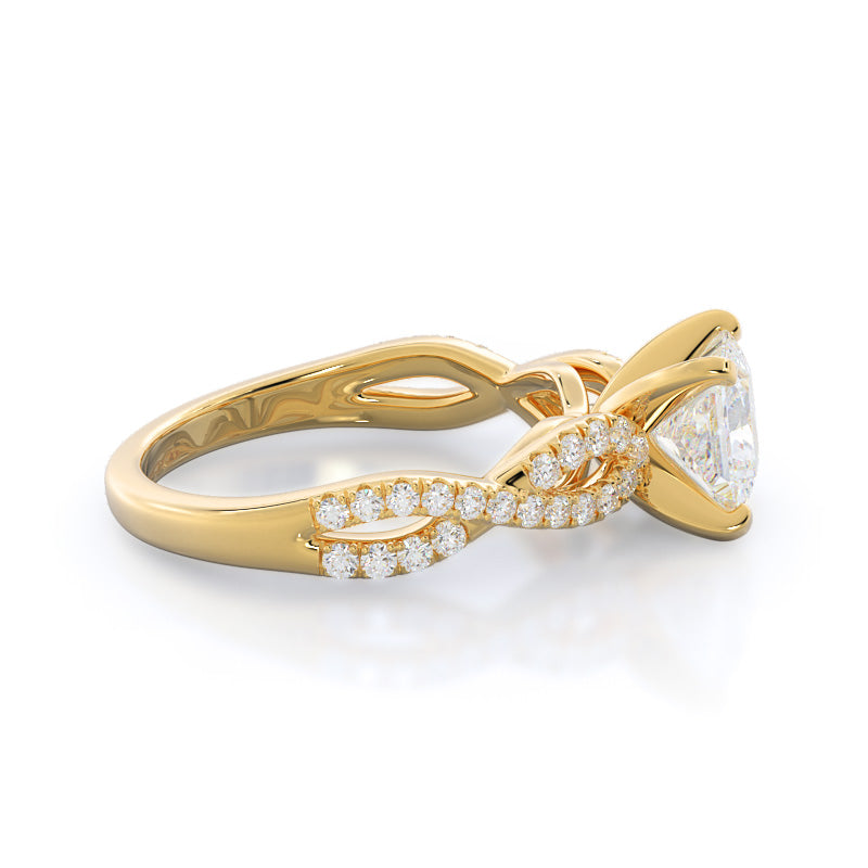 Braided Cathedral Diamond Engagement Ring with Princess Cut Diamond in 14KT Yellow Gold view 3
