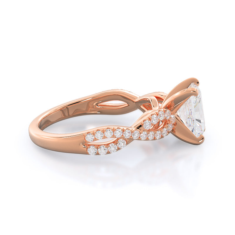 Braided Cathedral Diamond Engagement Ring with Radiant Cut Diamond in 14KT Rose Gold view 3
