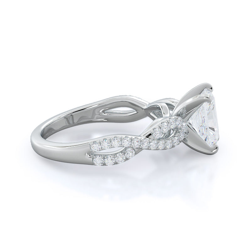 Braided Cathedral Diamond Engagement Ring with Radiant Cut Diamond in 14KT Platinum view 3
