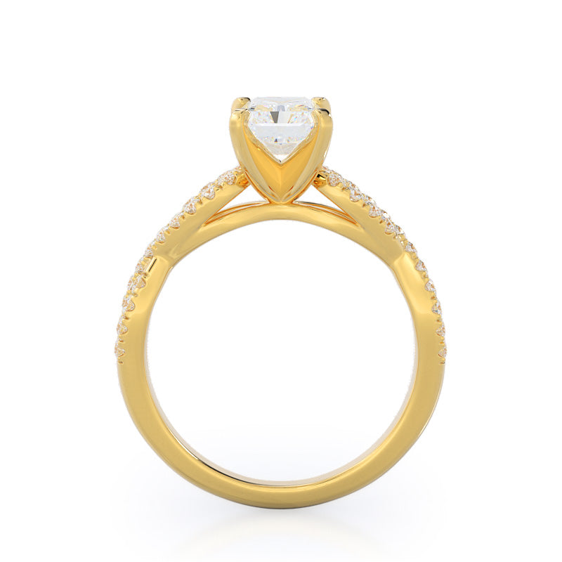 Braided Cathedral Diamond Engagement Ring with Radiant Cut Diamond in 14KT Yellow Gold view 2
