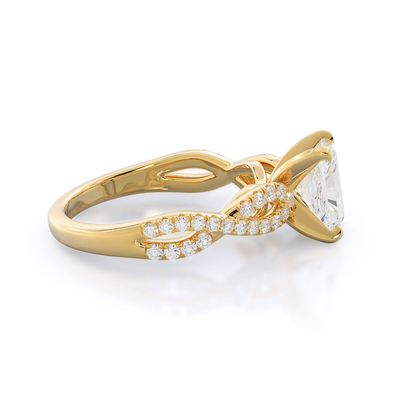 Braided Cathedral Diamond Engagement Ring with Radiant Cut Diamond in 14KT Yellow Gold view 3
