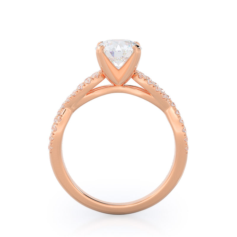 Braided Cathedral Diamond Engagement Ring with Round Cut Diamond in 14KT Rose Gold view 2

