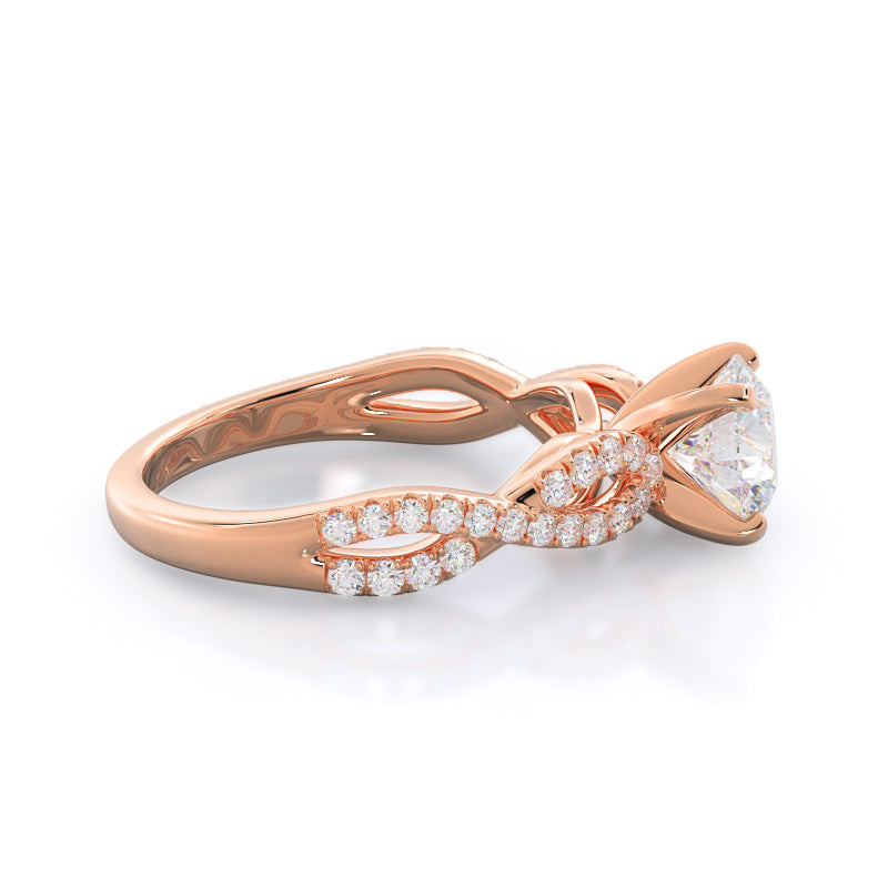 Braided Cathedral Diamond Engagement Ring with Round Cut Diamond in 14KT Rose Gold view 3
