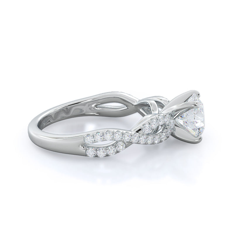 Braided Cathedral Diamond Engagement Ring with Round Cut Diamond in 14KT Platinum view 3
