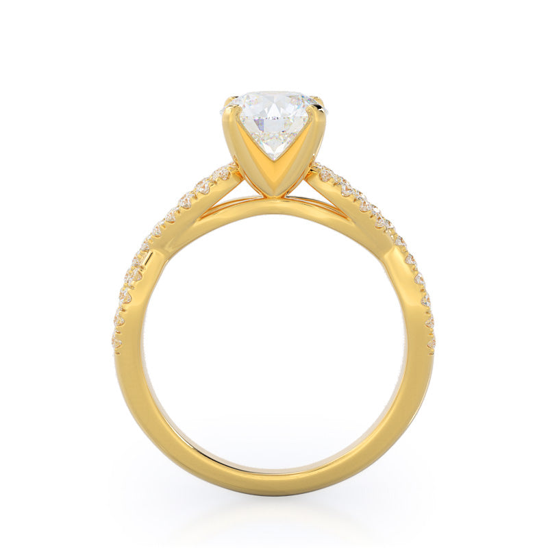 Braided Cathedral Diamond Engagement Ring with Round Cut Diamond in 14KT Yellow Gold view 2
