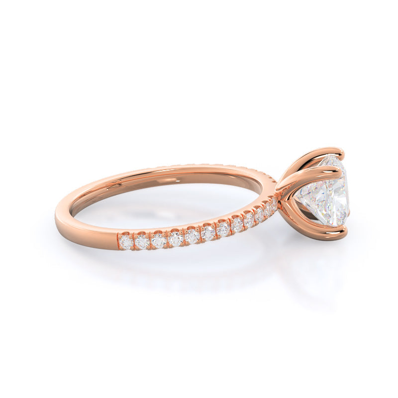 Petite Micro Pave Diamond Engagement Ring with Cushion Cut Diamond in 14KT Rose Gold view 3
