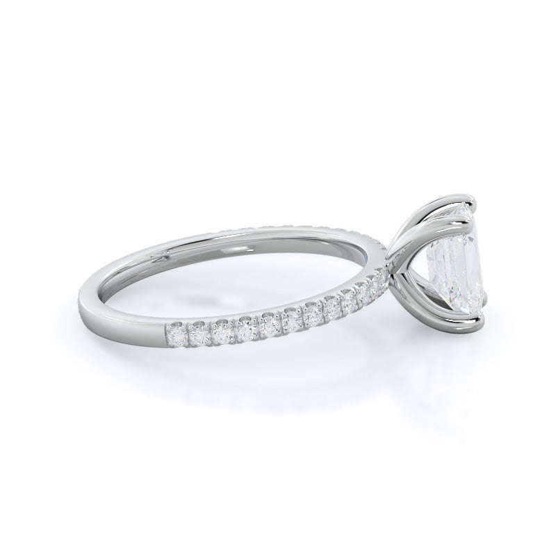 Petite Micro Pave Diamond Engagement Ring with Emerald Cut Diamond in 14KT Platinum view 3
