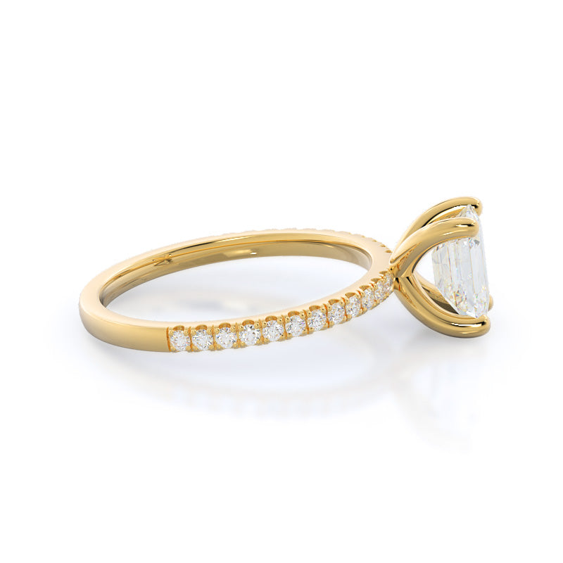 Petite Micro Pave Diamond Engagement Ring with Emerald Cut Diamond in 14KT Yellow Gold view 3
