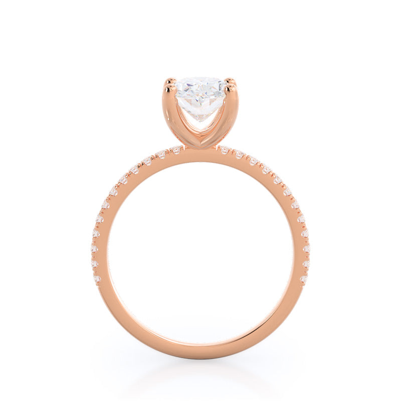 Petite Micro Pave Diamond Engagement Ring with Oval Cut Diamond in 14KT Rose Gold view 2
