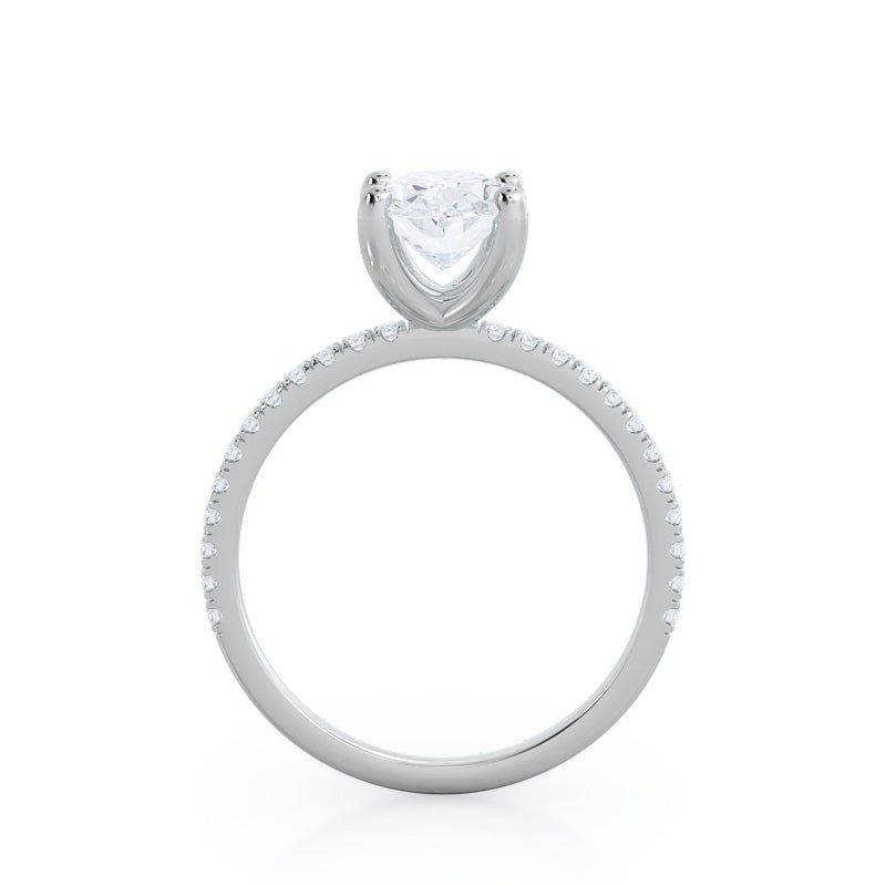 Petite Micro Pave Diamond Engagement Ring with Oval Cut Diamond in 14KT Platinum view 2
