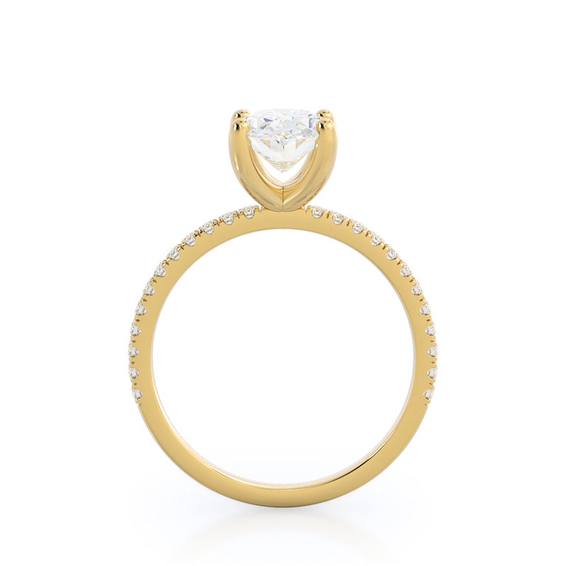 Petite Micro Pave Diamond Engagement Ring with Oval Cut Diamond in 14KT Yellow Gold view 2
