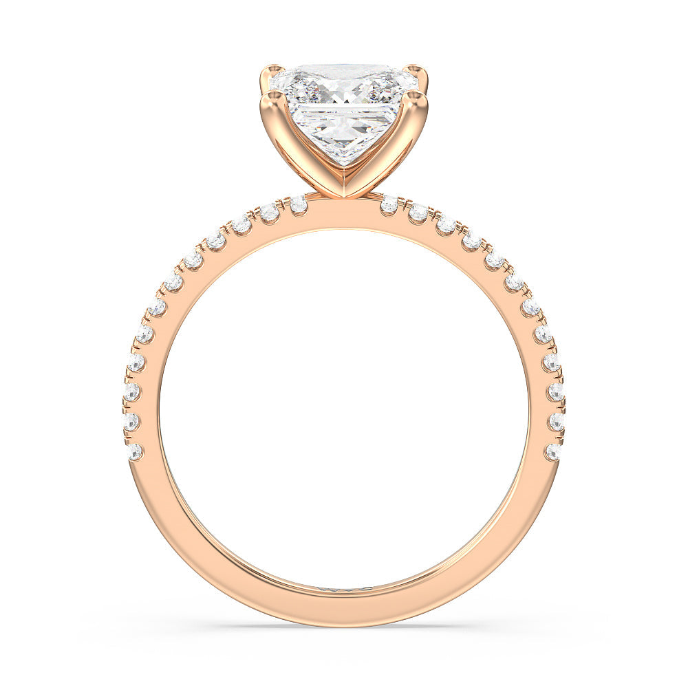 Petite Micro Pave Diamond Engagement Ring with Princess Cut Diamond in 14KT Rose Gold view 2
