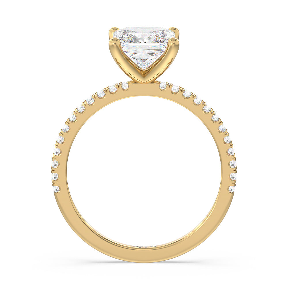 Petite Micro Pave Diamond Engagement Ring with Princess Cut Diamond in 14KT Yellow Gold view 2
