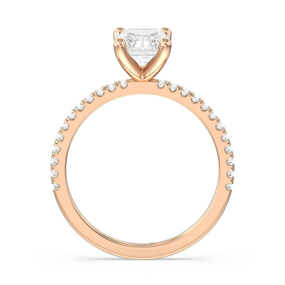 Petite Micro Pave Diamond Engagement Ring with Radiant Cut Diamond in 14KT Rose Gold view 2
