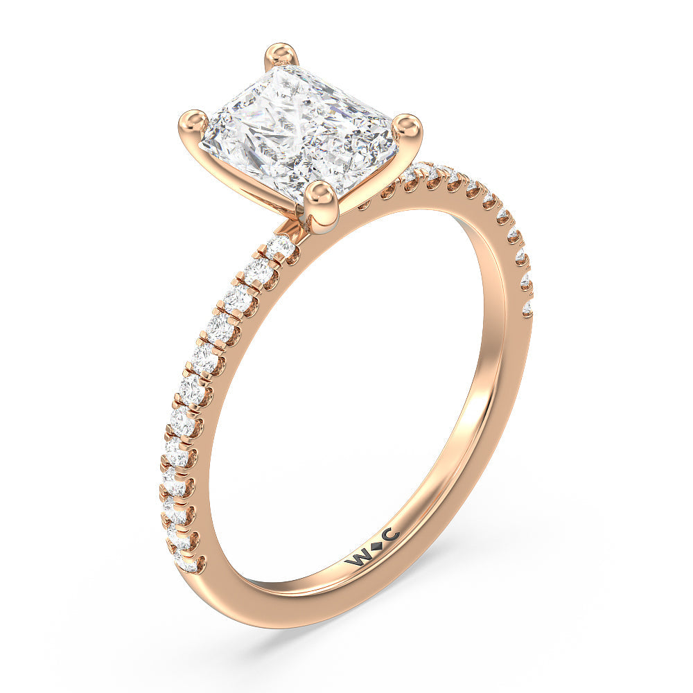 Petite Micro Pave Diamond Engagement Ring with Radiant Cut Diamond in 14KT Rose Gold view 3
