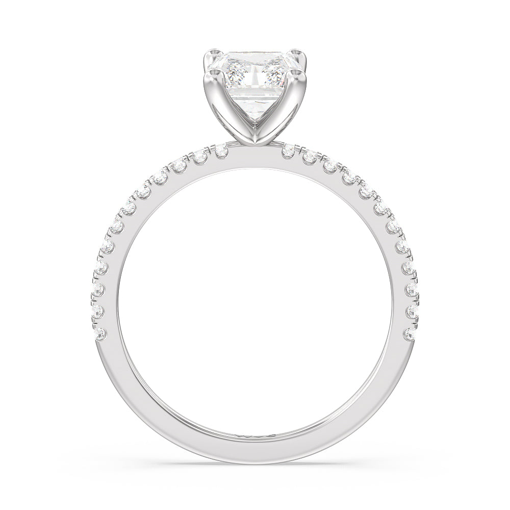 Petite Micro Pave Diamond Engagement Ring with Radiant Cut Diamond in 14KT Platinum view 2
