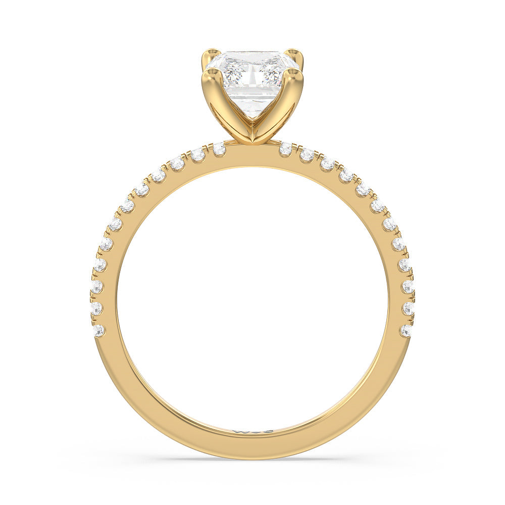 Petite Micro Pave Diamond Engagement Ring with Radiant Cut Diamond in 14KT Yellow Gold view 2
