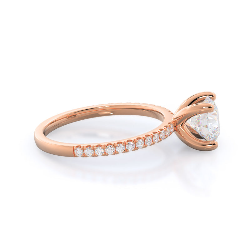Petite Micro Pave Diamond Engagement Ring with Round Cut Diamond in 14KT Rose Gold view 3
