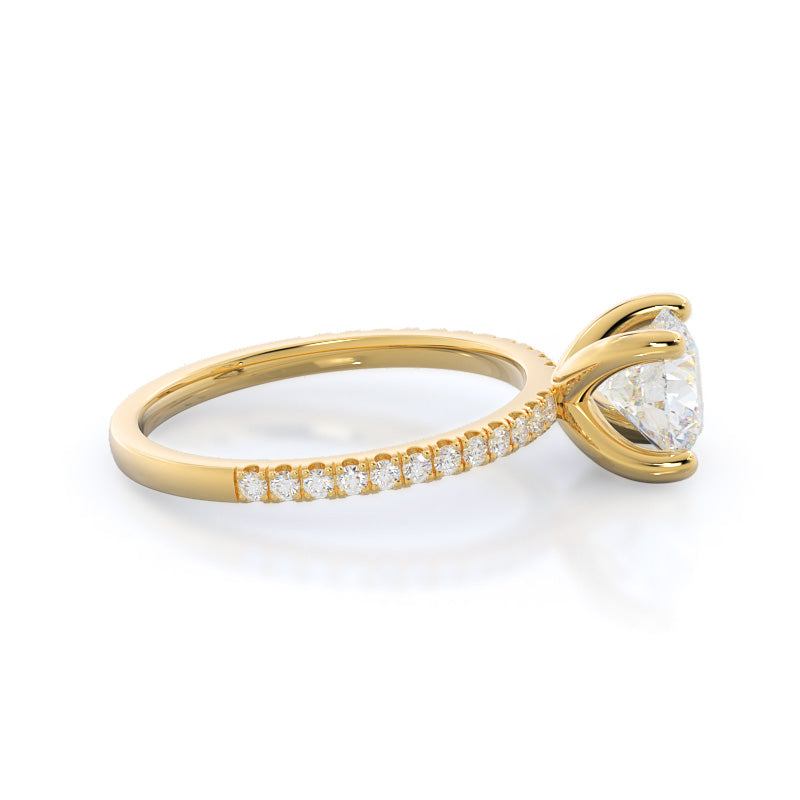 Petite Micro Pave Diamond Engagement Ring with Round Cut Diamond in 14KT Yellow Gold view 3
