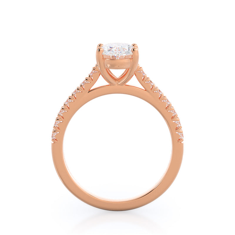 French Basket Pave Diamond Engagement Ring with Oval Cut Diamond in 14KT Rose Gold view 2
