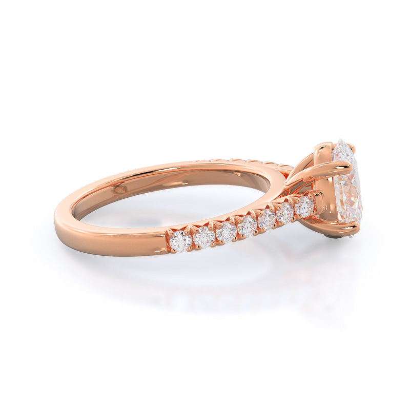 French Basket Pave Diamond Engagement Ring with Oval Cut Diamond in 14KT Rose Gold view 3
