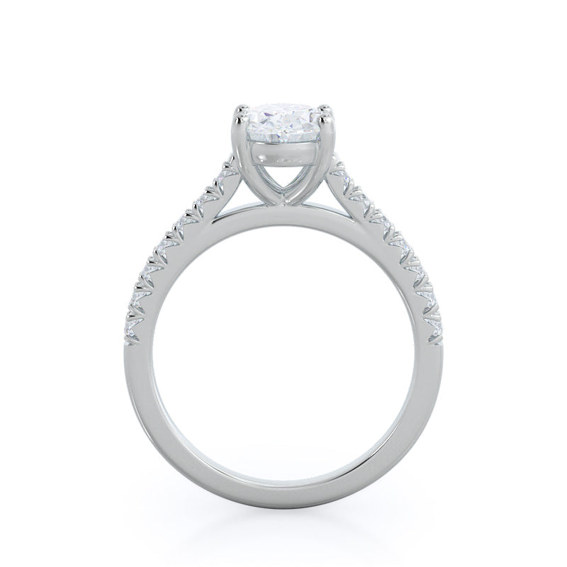 French Basket Pave Diamond Engagement Ring with Oval Cut Diamond in 14KT Platinum view 2

