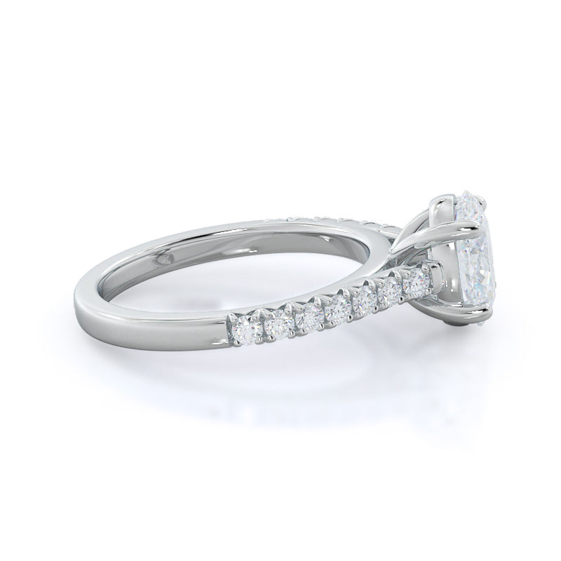 French Basket Pave Diamond Engagement Ring with Oval Cut Diamond in 14KT Platinum view 3
