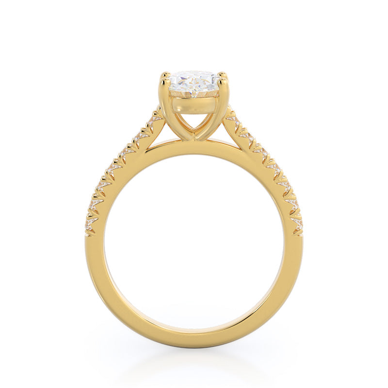 French Basket Pave Diamond Engagement Ring with Oval Cut Diamond in 14KT Yellow Gold view 2
