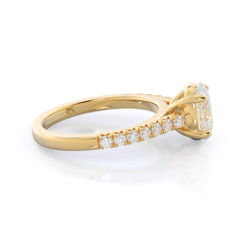 French Basket Pave Diamond Engagement Ring with Oval Cut Diamond in 14KT Yellow Gold view 3
