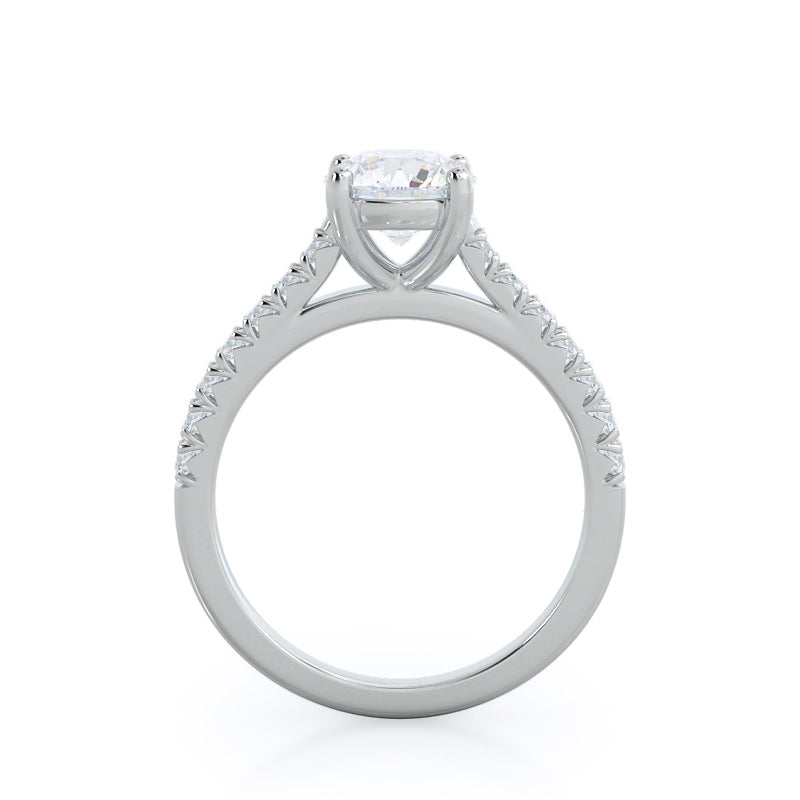 French Basket Pave Diamond Engagement Ring with Round Cut Diamond in 14KT Platinum view 2
