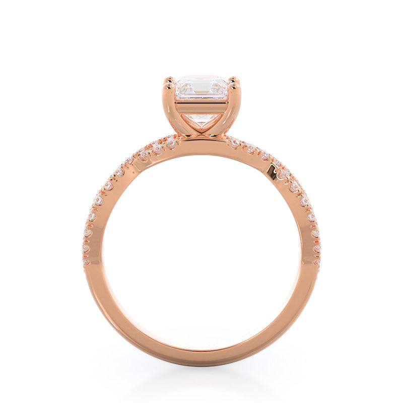 Forever Twisting Diamond Engagement Ring with Asscher Cut Diamond in 14KT Rose Gold view 2
