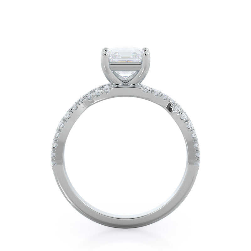 Forever Twisting Diamond Engagement Ring with Asscher Cut Diamond in 14KT Platinum view 2
