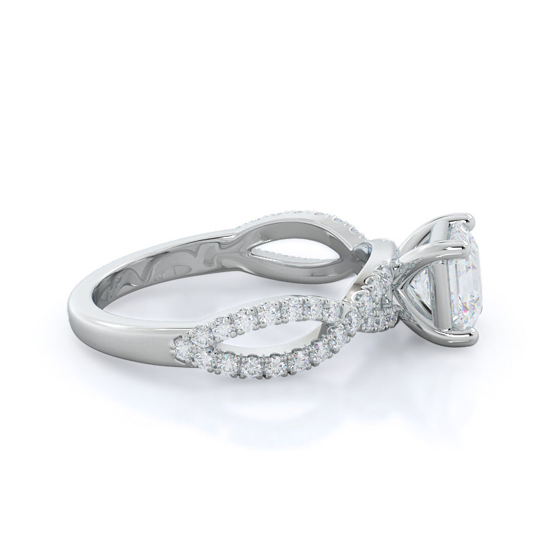 Forever Twisting Diamond Engagement Ring with Asscher Cut Diamond in 14KT Platinum view 3
