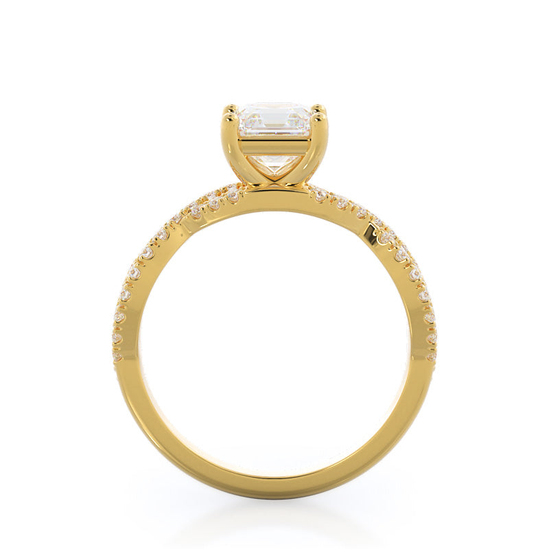 Forever Twisting Diamond Engagement Ring with Asscher Cut Diamond in 14KT Yellow Gold view 2
