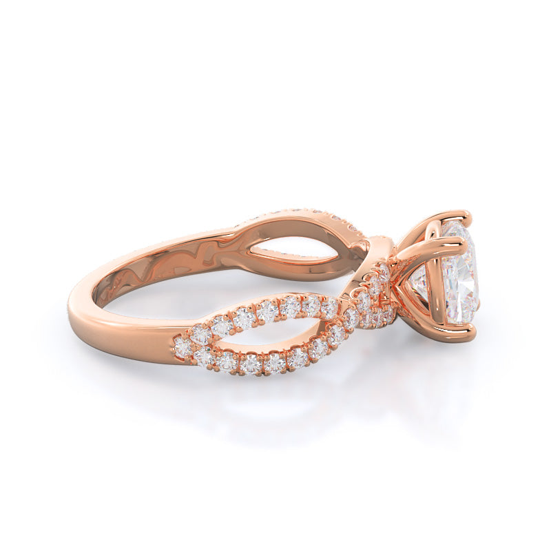 Forever Twisting Diamond Engagement Ring with Cushion Cut Diamond in 14KT Rose Gold view 3
