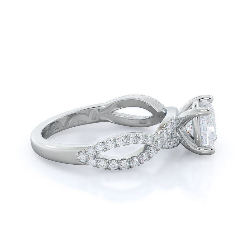Forever Twisting Diamond Engagement Ring with Cushion Cut Diamond in 14KT Platinum view 3
