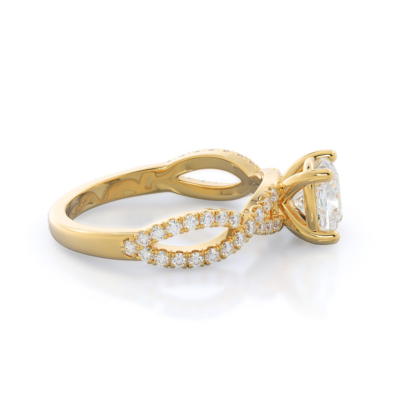 Forever Twisting Diamond Engagement Ring with Cushion Cut Diamond in 14KT Yellow Gold view 3

