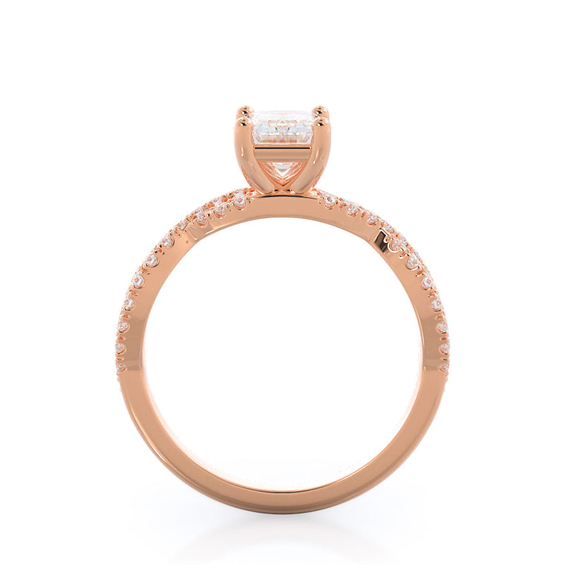 Forever Twisting Diamond Engagement Ring with Emerald Cut Diamond in 14KT Rose Gold view 2

