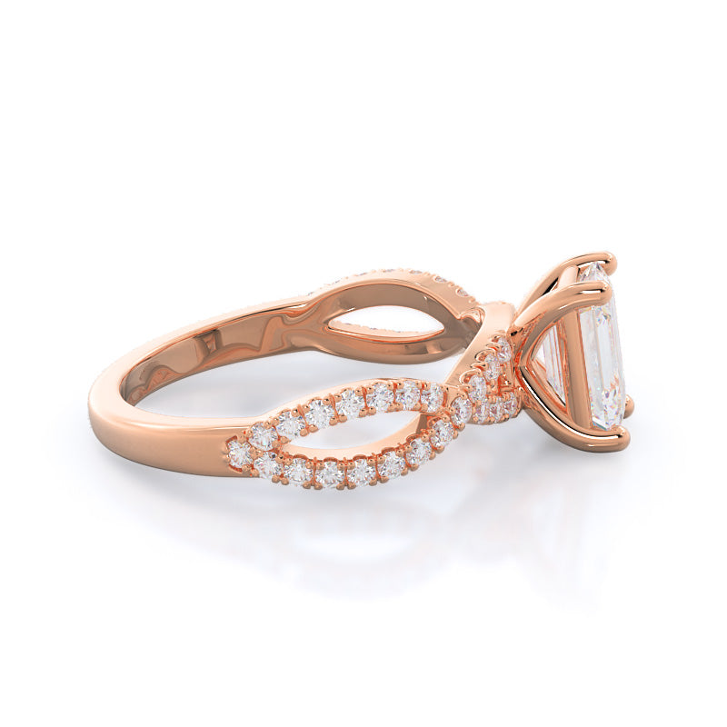 Forever Twisting Diamond Engagement Ring with Emerald Cut Diamond in 14KT Rose Gold view 3
