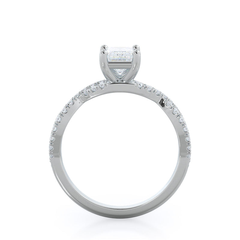 Forever Twisting Diamond Engagement Ring with Emerald Cut Diamond in 14KT Platinum view 2
