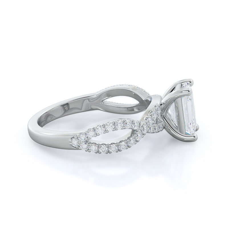 Forever Twisting Diamond Engagement Ring with Emerald Cut Diamond in 14KT Platinum view 3
