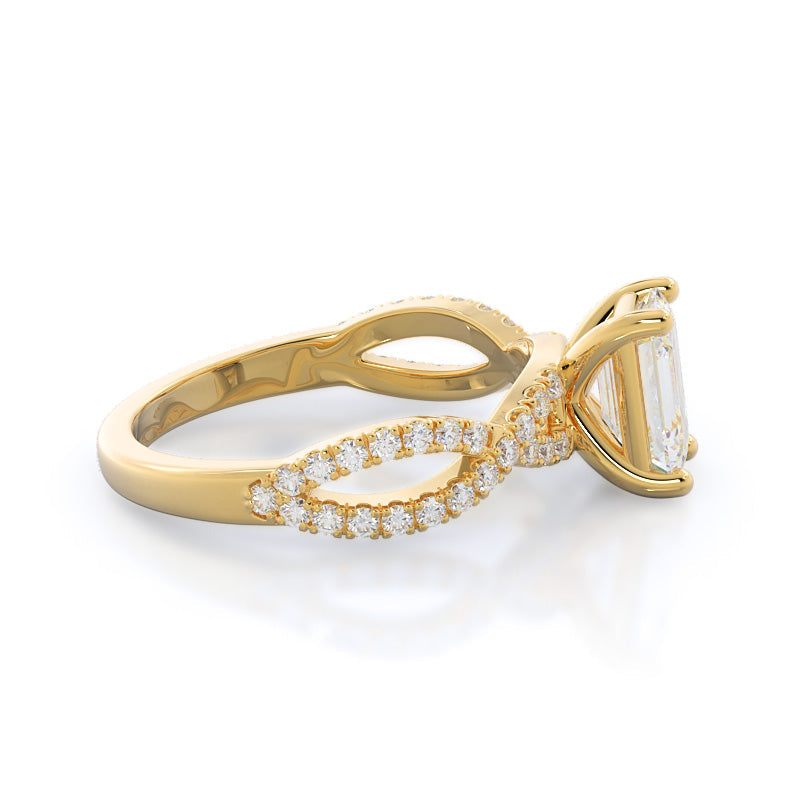 Forever Twisting Diamond Engagement Ring with Emerald Cut Diamond in 14KT Yellow Gold view 3

