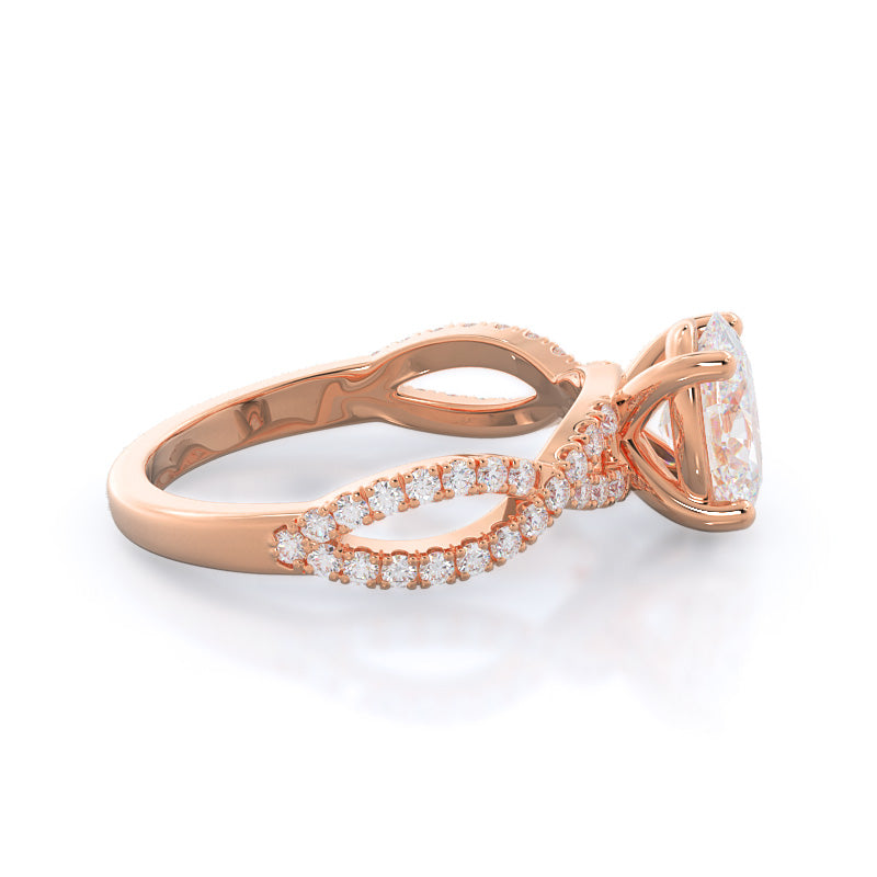 Forever Twisting Diamond Engagement Ring with Oval Cut Diamond in 14KT Rose Gold view 3
