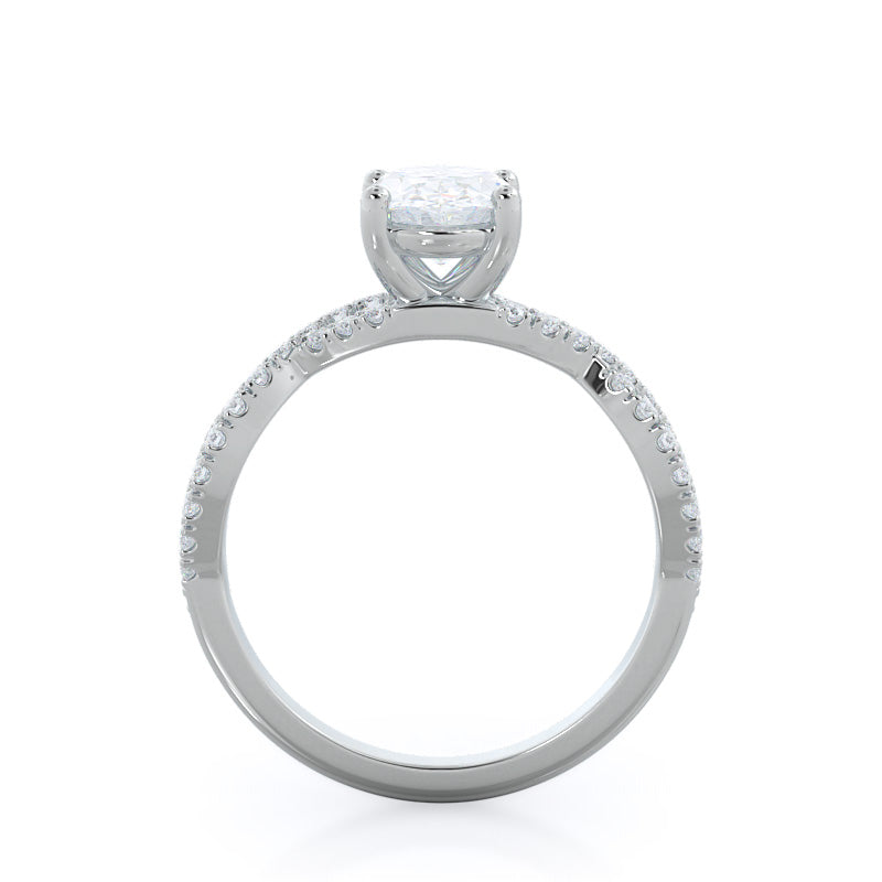 Forever Twisting Diamond Engagement Ring with Oval Cut Diamond in 14KT Platinum view 2
