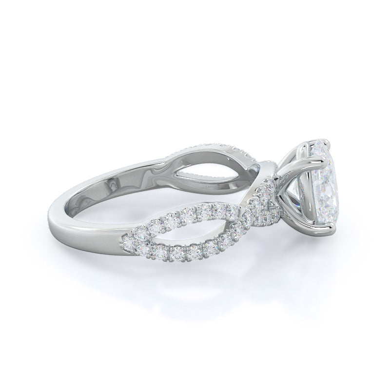 Forever Twisting Diamond Engagement Ring with Oval Cut Diamond in 14KT Platinum view 3

