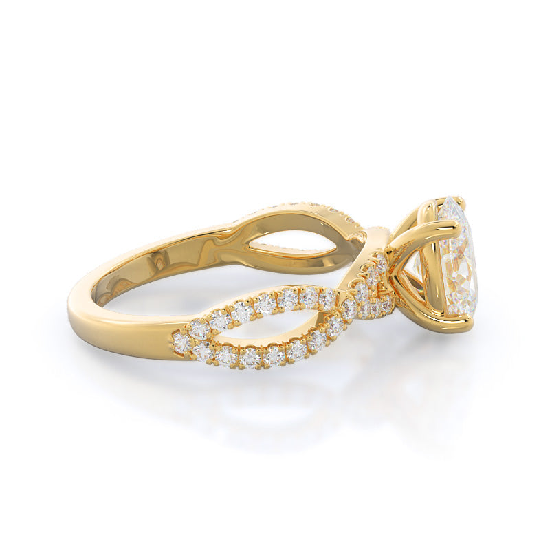 Forever Twisting Diamond Engagement Ring with Oval Cut Diamond in 14KT Yellow Gold view 3
