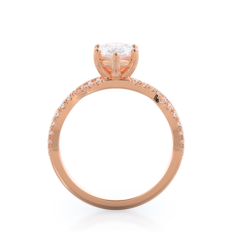 Forever Twisting Diamond Engagement Ring with Pear Cut Diamond in 14KT Rose Gold view 2
