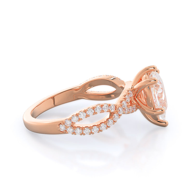 Forever Twisting Diamond Engagement Ring with Pear Cut Diamond in 14KT Rose Gold view 3
