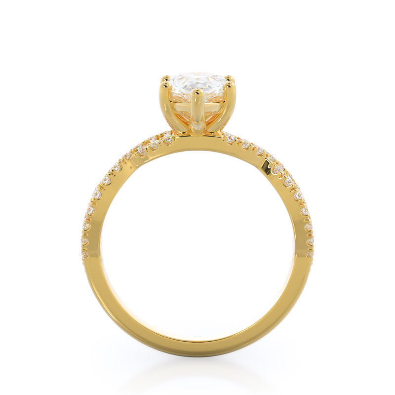 Forever Twisting Diamond Engagement Ring with Pear Cut Diamond in 14KT Yellow Gold view 2

