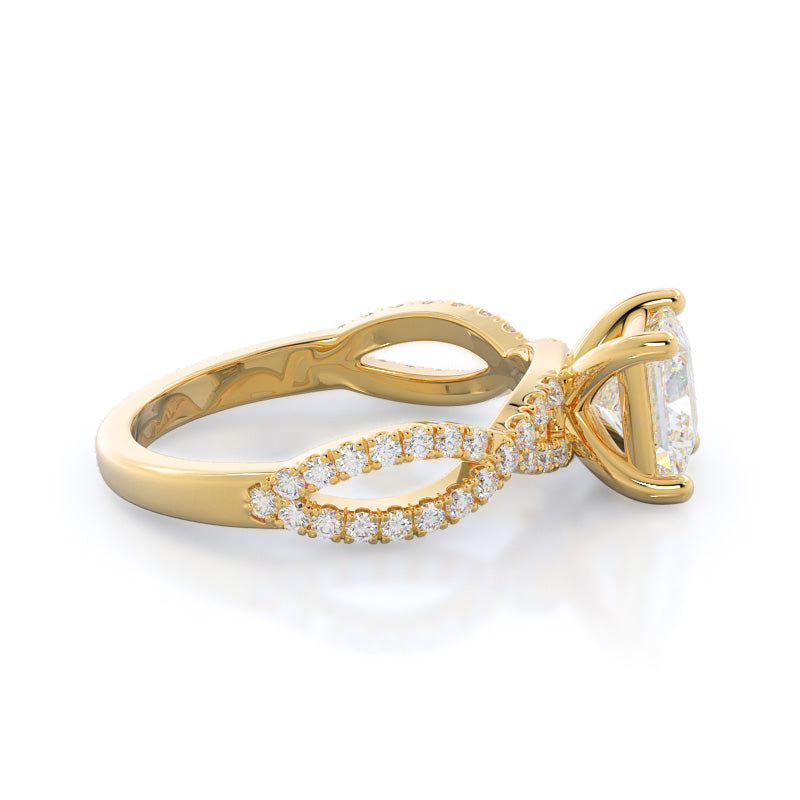 Forever Twisting Diamond Engagement Ring with Princess Cut Diamond in 14KT Yellow Gold view 3
